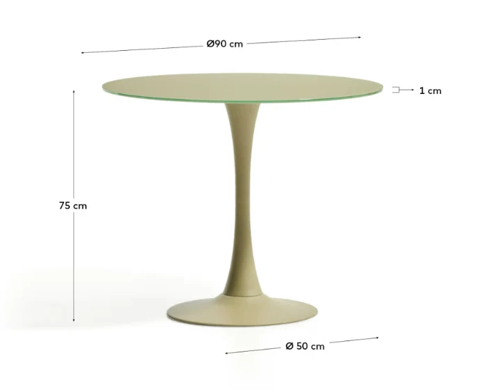 Round Vedira table in glass and green steel