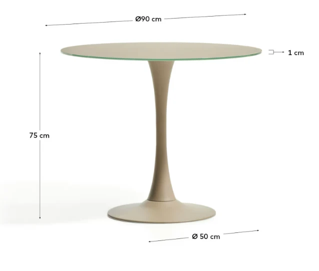 Round Vedira table in glass and taupe steel