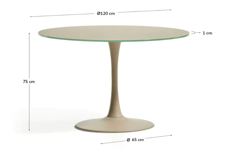 Round Vedira table in glass and taupe steel