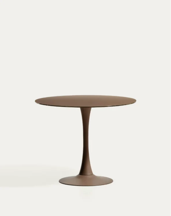 Round Vedira table in glass and brown steel