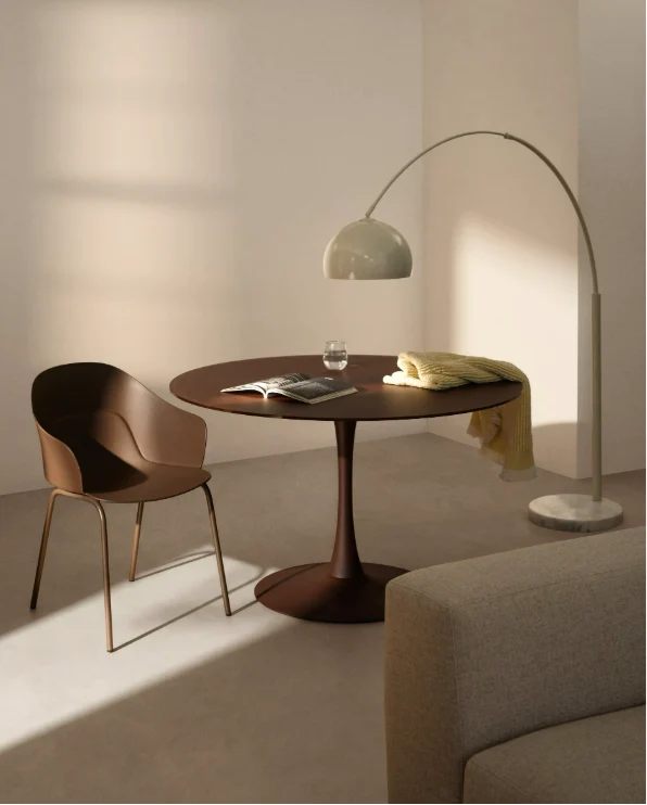 Round Vedira table in glass and brown steel