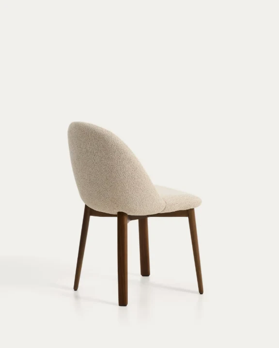 Meila chair in beige chenille with legs in walnut finish
