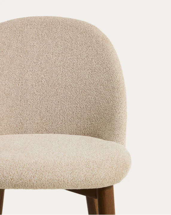 Meila chair in beige chenille with legs in walnut finish