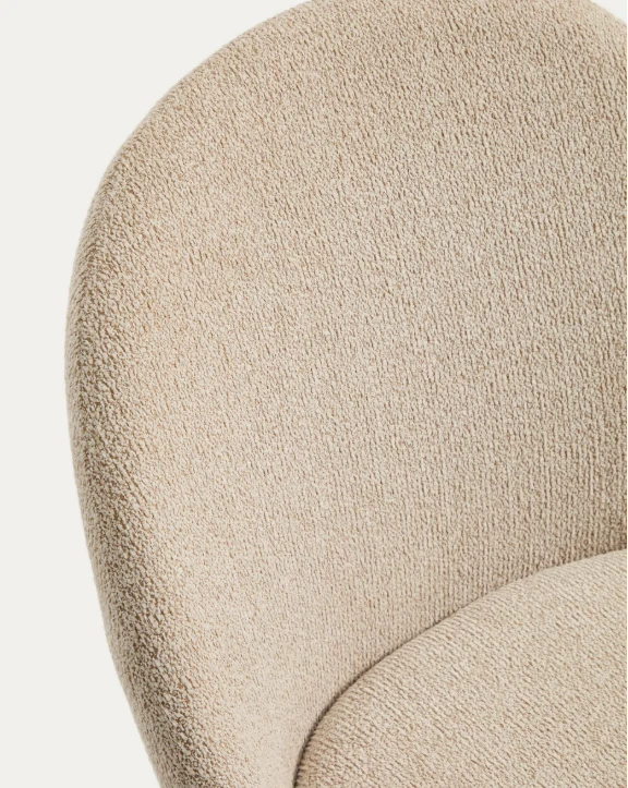 Meila chair in beige chenille with legs in walnut finish