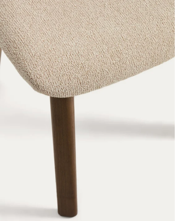 Meila chair in beige chenille with legs in walnut finish