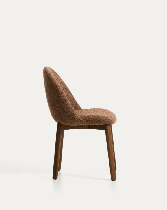 Meila chair in terracotta chenille with legs in walnut finish