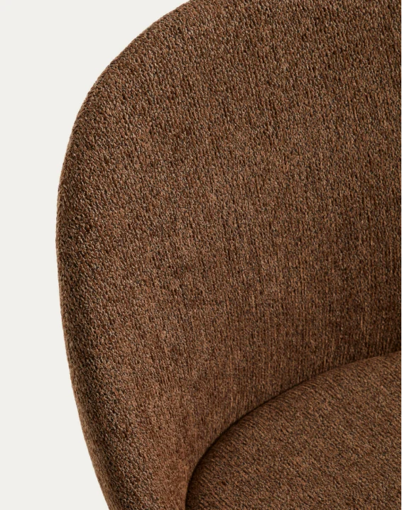 Meila chair in terracotta chenille with legs in walnut finish