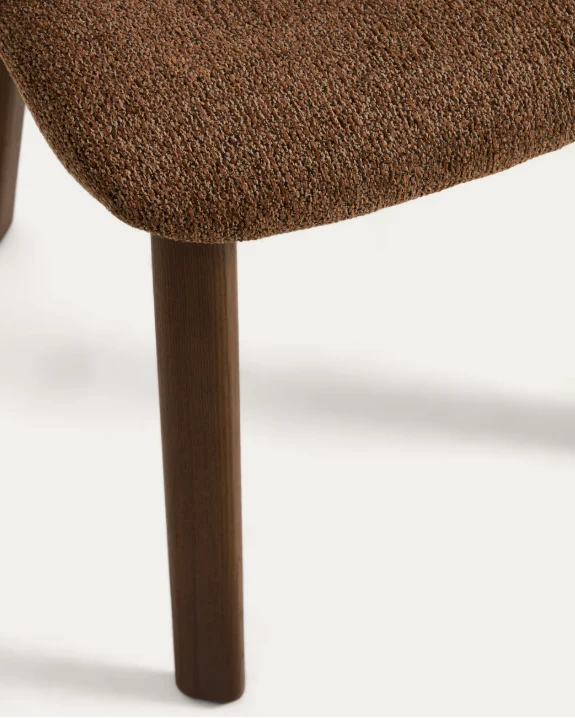 Meila chair in terracotta chenille with legs in walnut finish