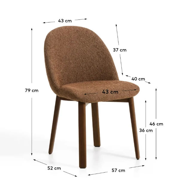 Meila chair in terracotta chenille with legs in walnut finish