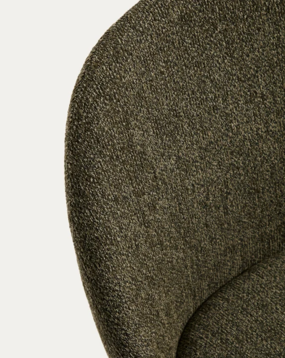 Meila chair in green chenille with legs in walnut finish
