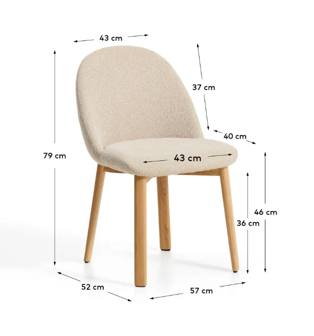 Meila chair in beige chenille with legs in natural finish