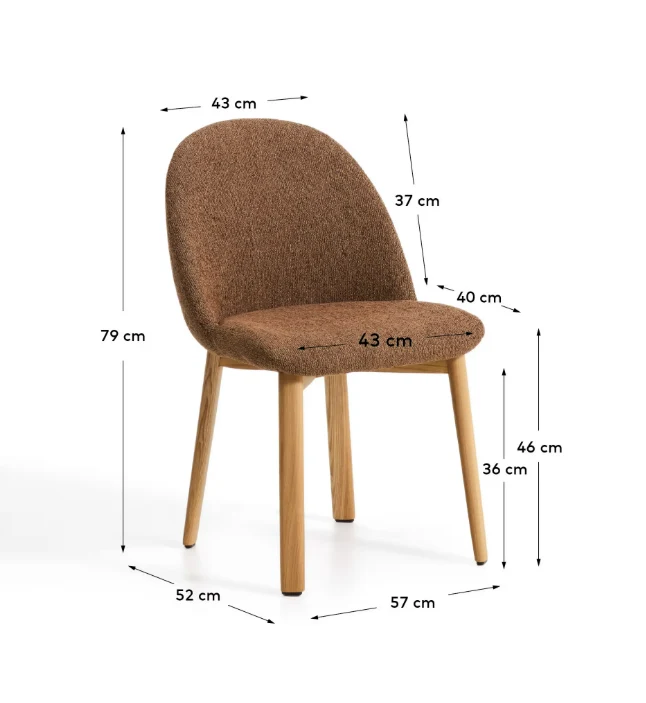 Meila chair in terracotta chenille with legs in solid ash wood with natural finish