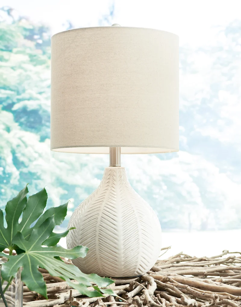 Lampe de table en céramique texturée blanche 22 po. - Rainermen