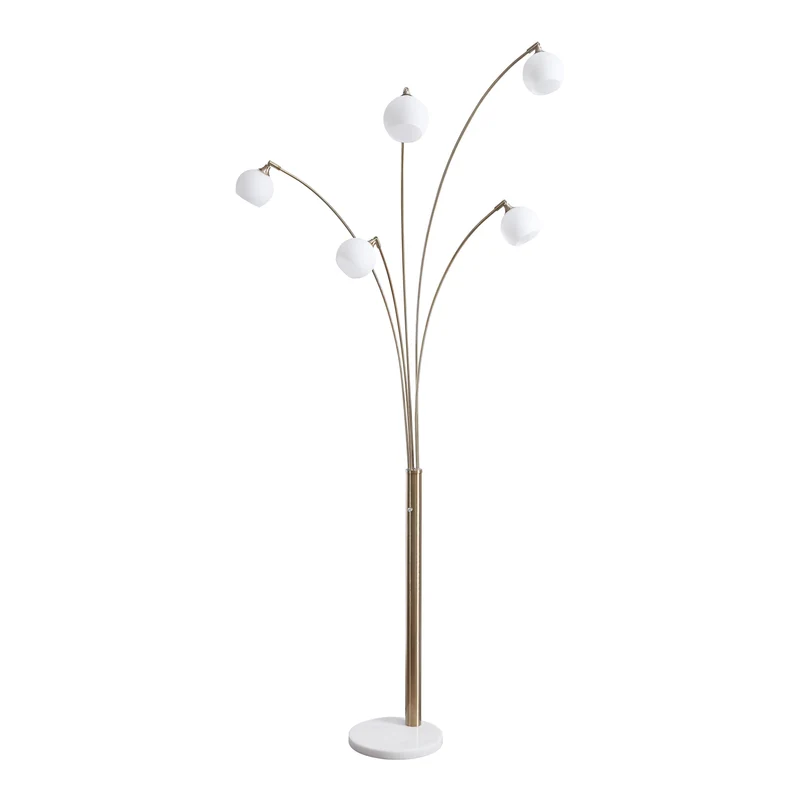 Lampe sur pied arquée en métal doré et marbre blanc 95 po. - Taliya
