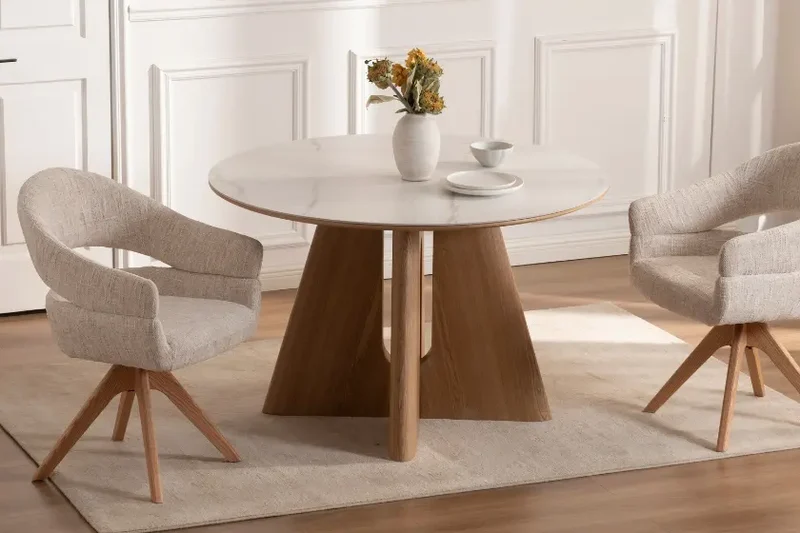 Table de Salle à Manger Ronde en Marbre Blanc DIANA - 120 x 120 cm