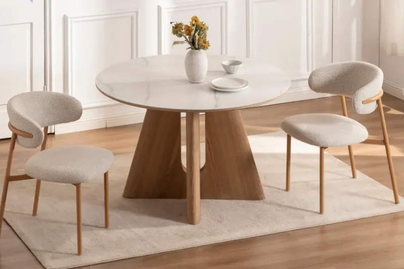 Table de Salle à Manger Ronde en Marbre Blanc DIANA - 120 x 120 cm