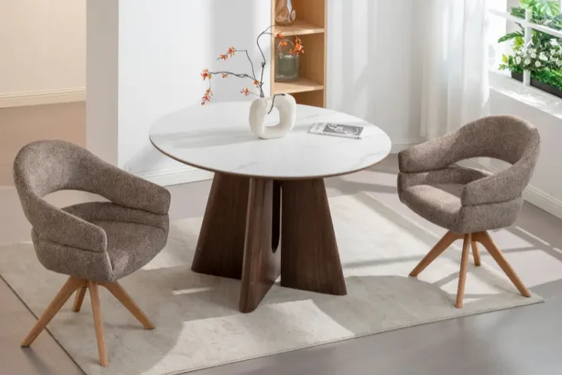 Table de Salle à Manger Ronde en Marbre Blanc DIANA - 120 x 120 cm
