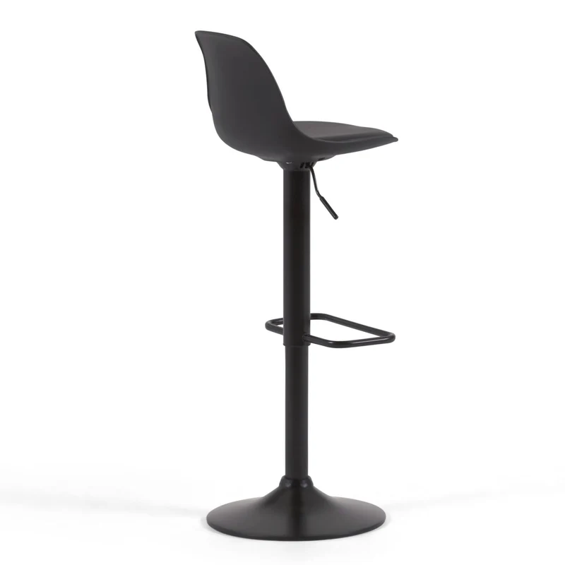Orlando-T barstool - black synthetic leather and matt black steel 60-82 cm