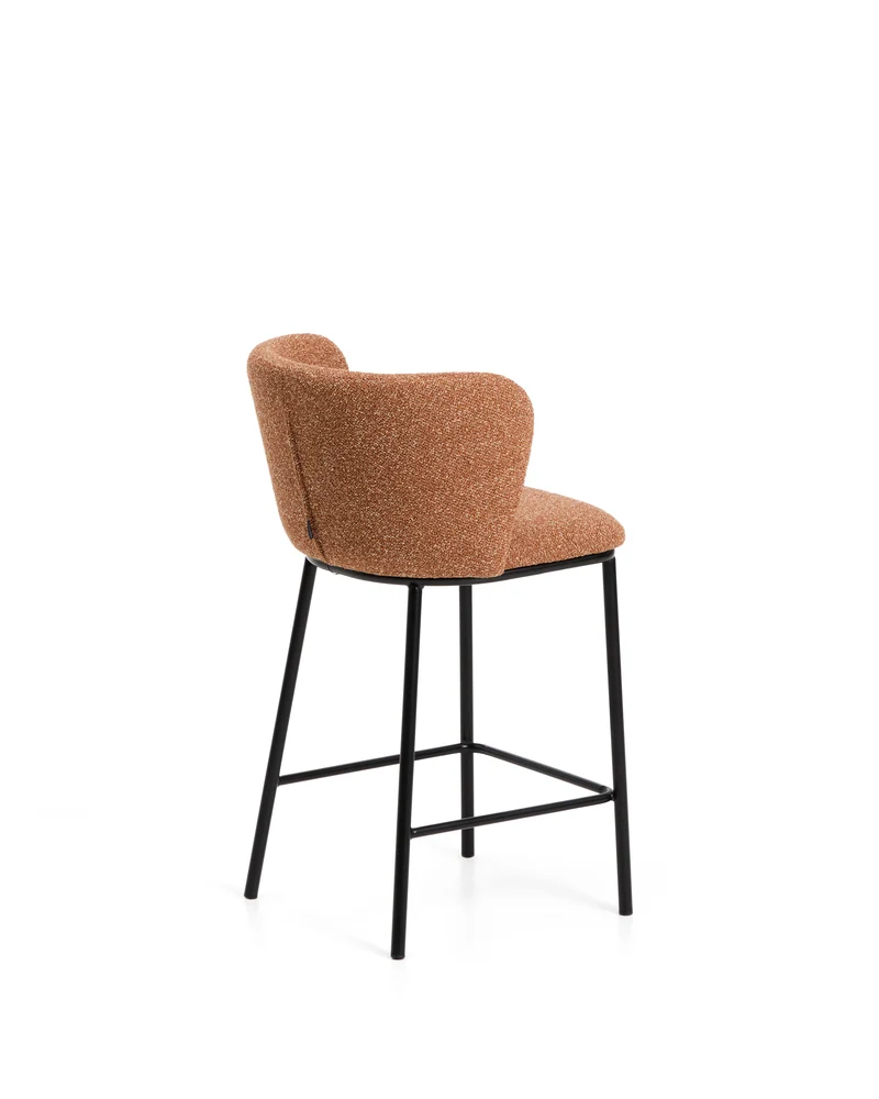 Ciselia terracotta thick chenille stool with black legs 65cm