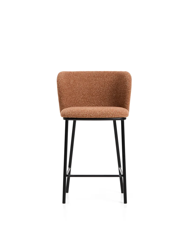 Ciselia terracotta thick chenille stool with black legs 65cm