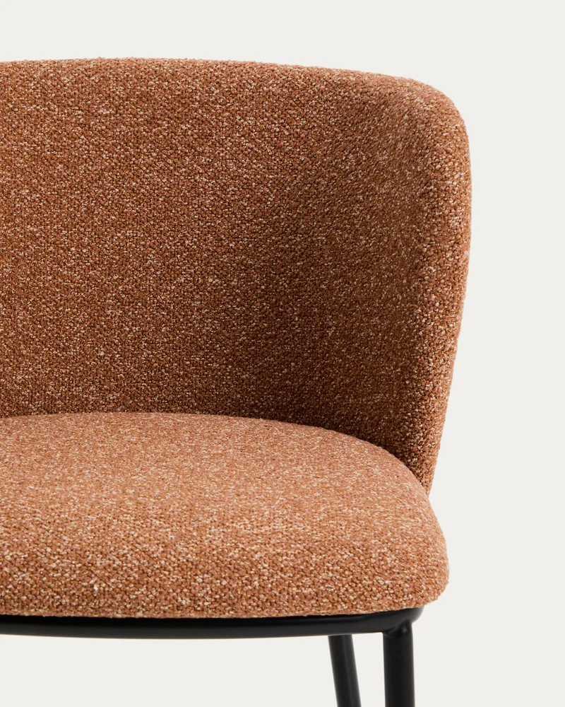Ciselia terracotta thick chenille stool with black legs 65cm