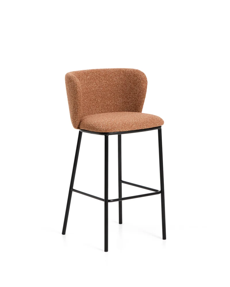 Ciselia terracotta thick chenille stool with black legs 75cm