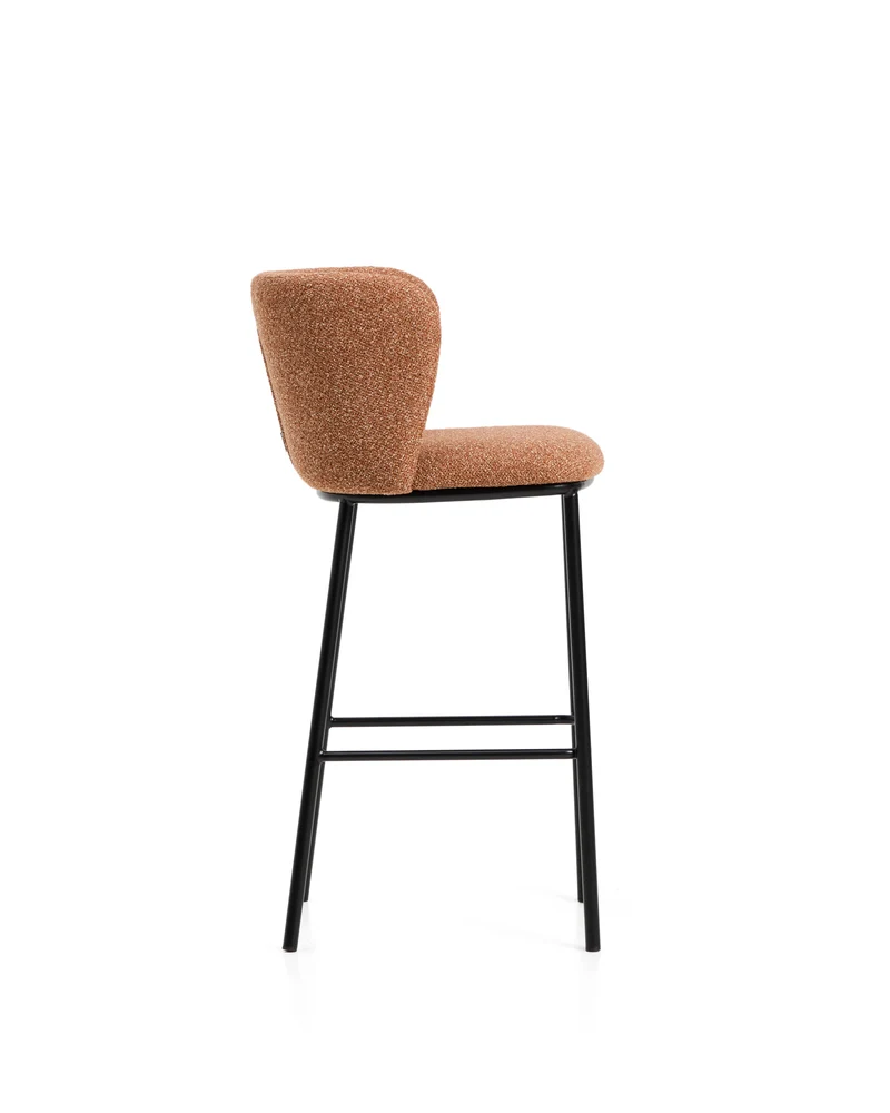 Ciselia terracotta thick chenille stool with black legs 75cm