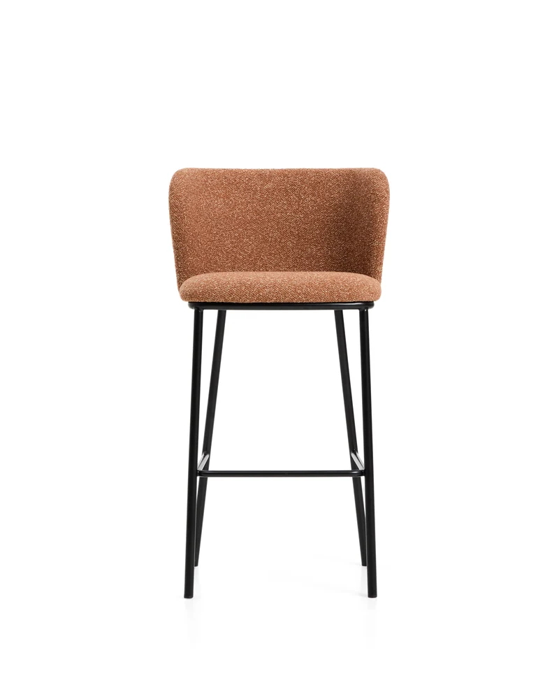 Ciselia terracotta thick chenille stool with black legs 75cm
