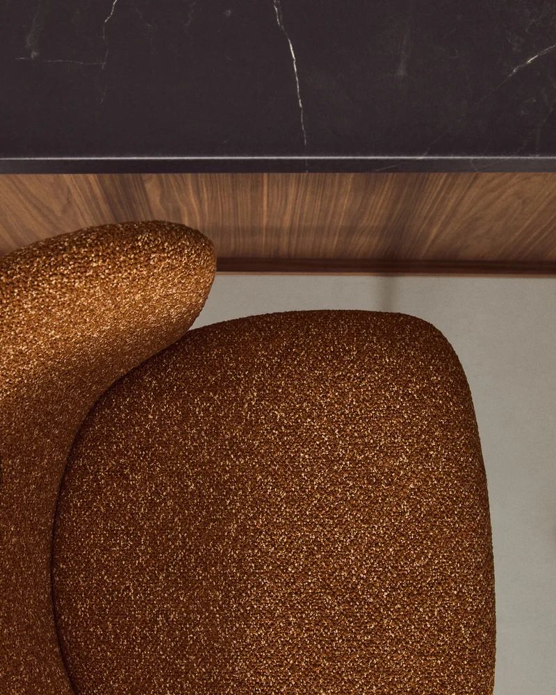 Ciselia terracotta thick chenille stool with black legs 75cm