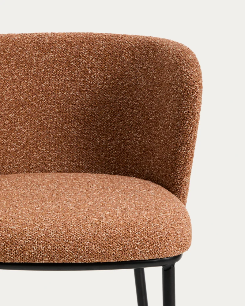 Ciselia terracotta thick chenille stool with black legs 75cm