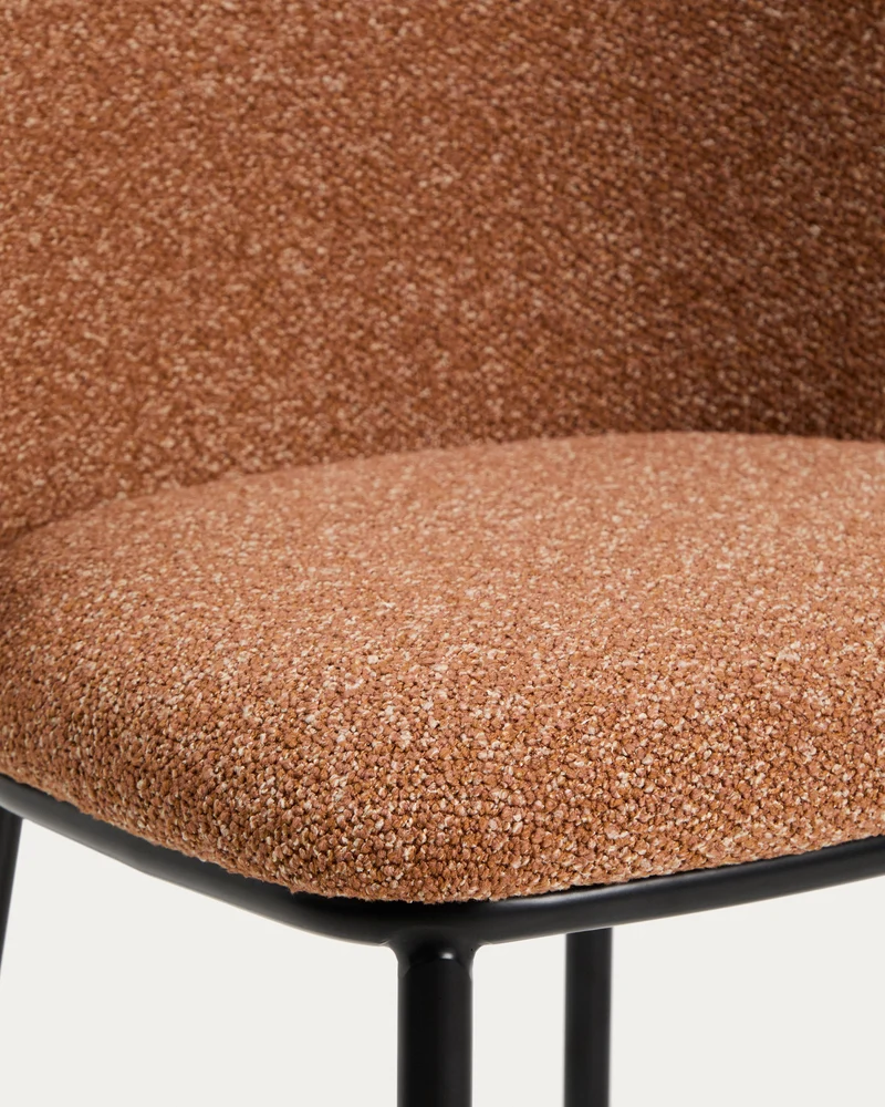 Ciselia terracotta thick chenille stool with black legs 75cm