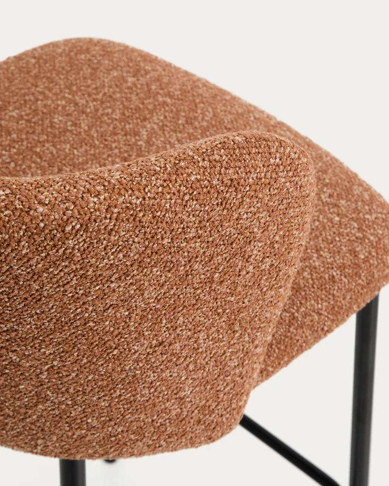 Ciselia terracotta thick chenille stool with black legs 75cm
