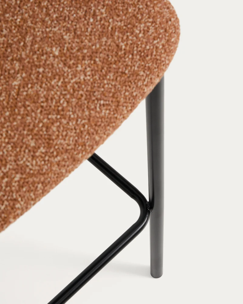 Ciselia terracotta thick chenille stool with black legs 75cm