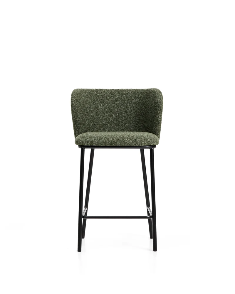 Ciselia dark green thick chenille stool with black legs 65cm