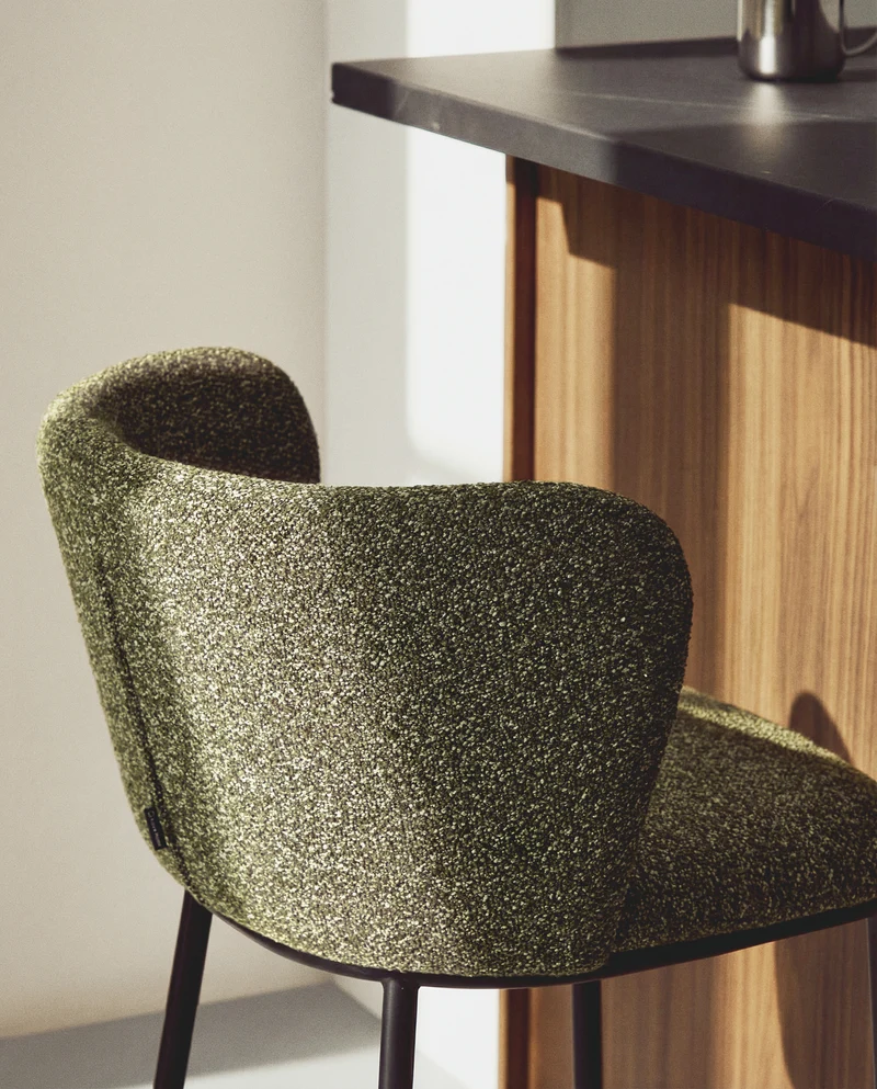 Ciselia dark green thick chenille stool with black legs 65cm