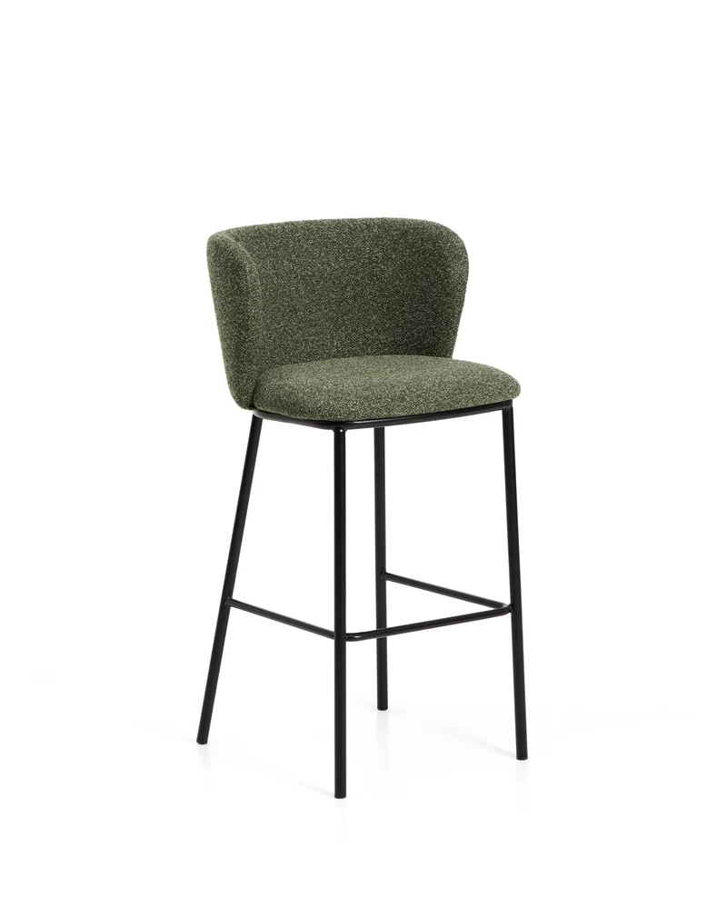 Ciselia dark green thick chenille stool with black legs 75cm