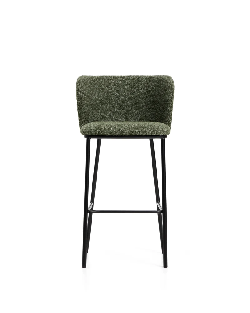 Ciselia dark green thick chenille stool with black legs 75cm
