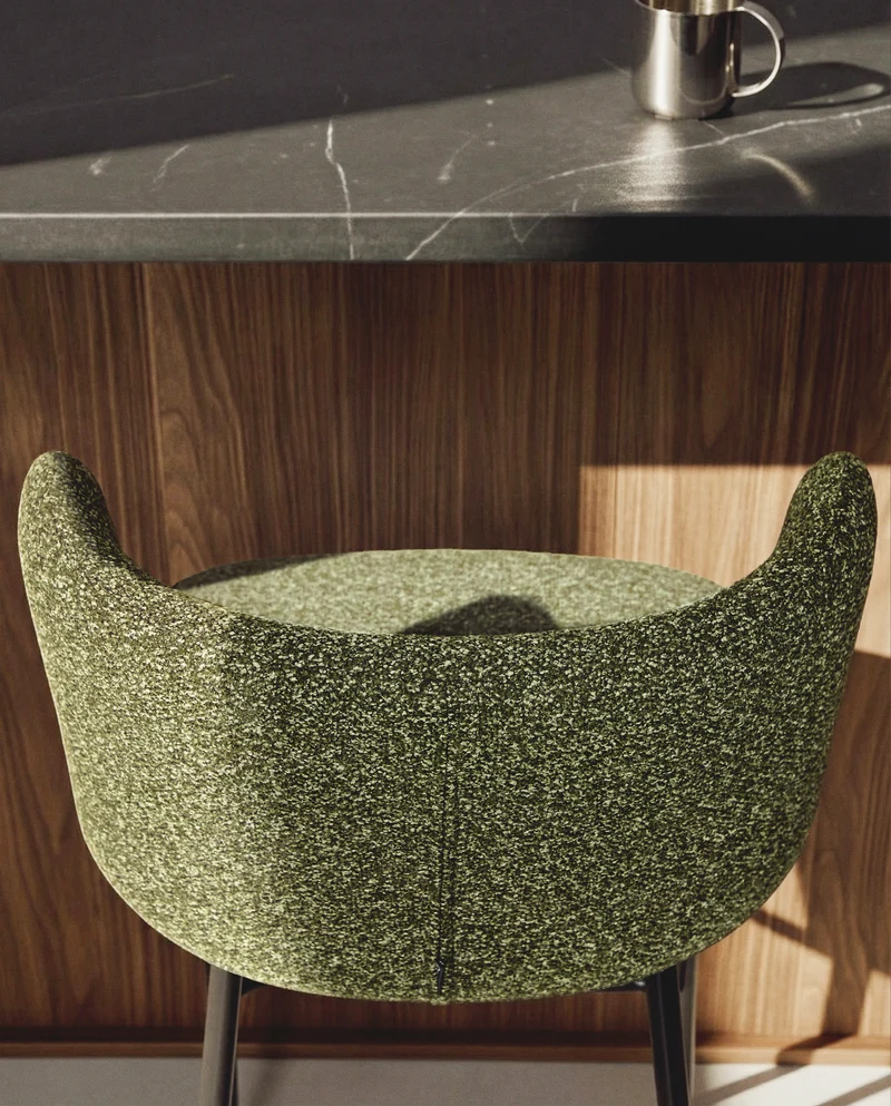 Ciselia dark green thick chenille stool with black legs 75cm