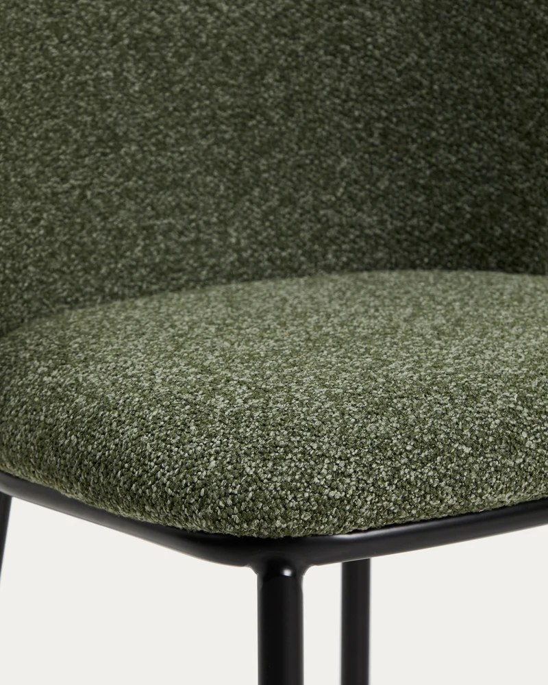Ciselia dark green thick chenille stool with black legs 75cm