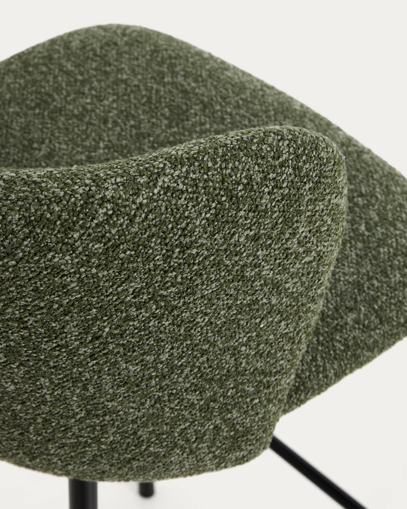 Ciselia dark green thick chenille stool with black legs 75cm