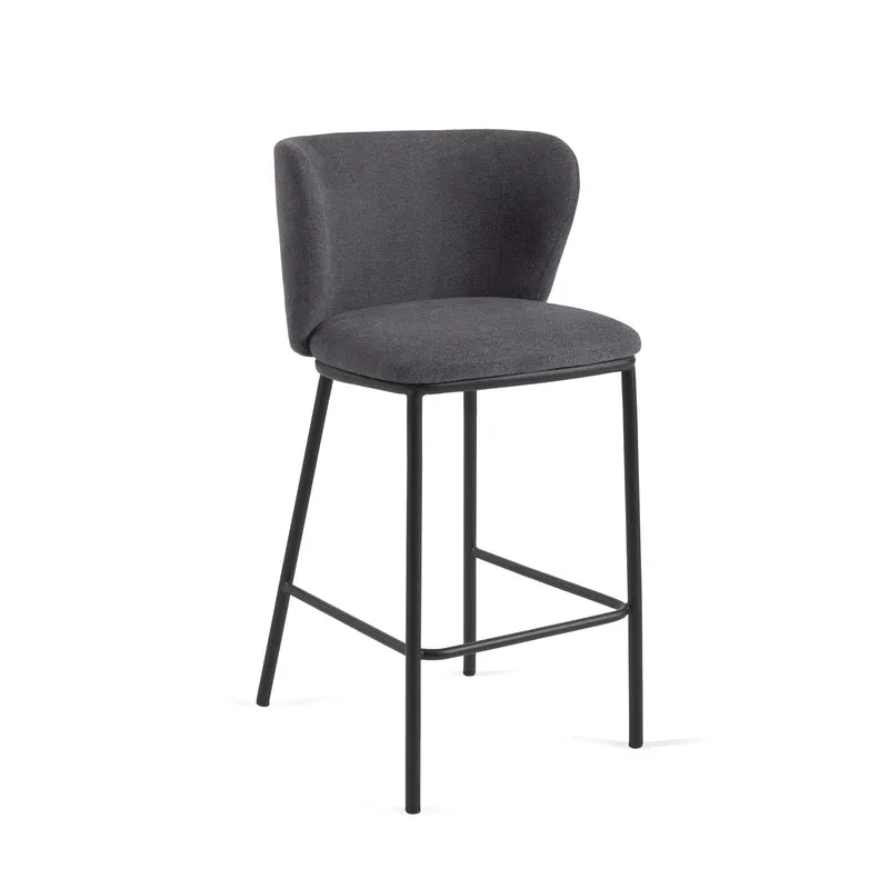 Ciselia stool in dark grey chenille with black legs 65 cm