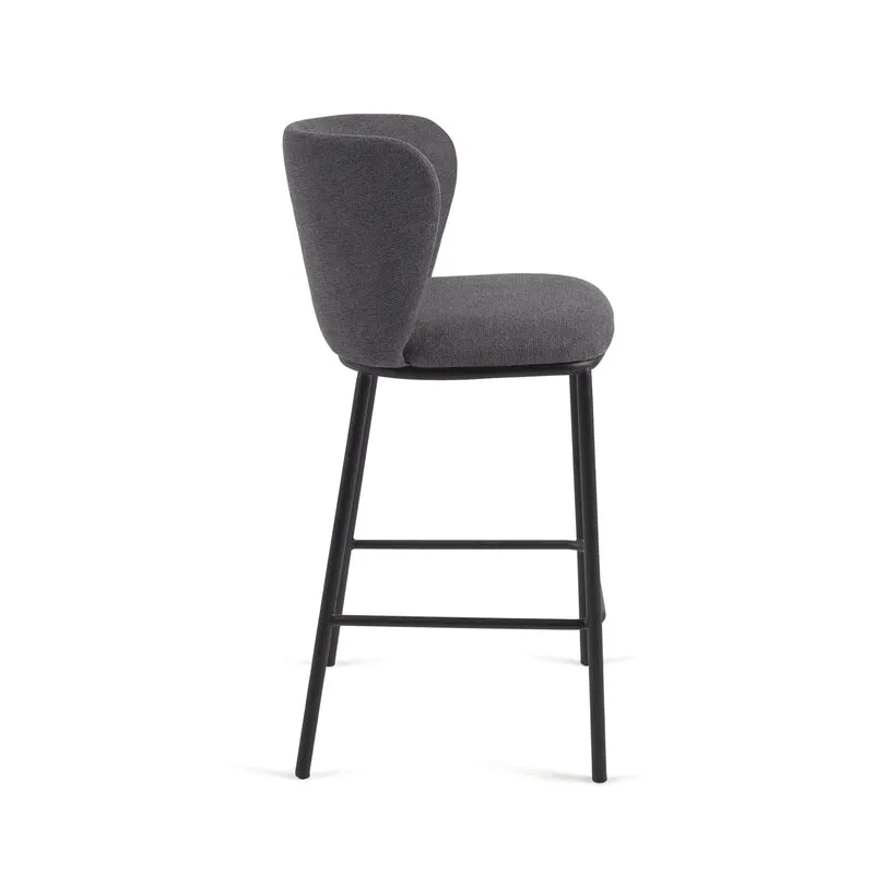 Ciselia stool in dark grey chenille with black legs 65 cm