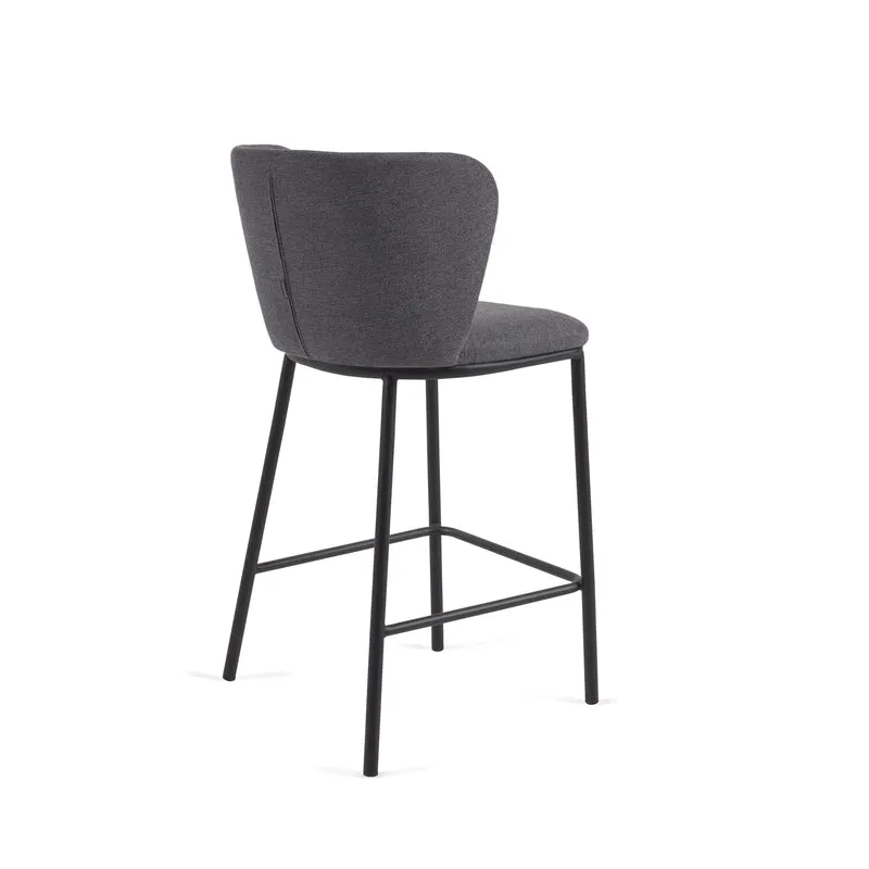 Ciselia stool in dark grey chenille with black legs 65 cm