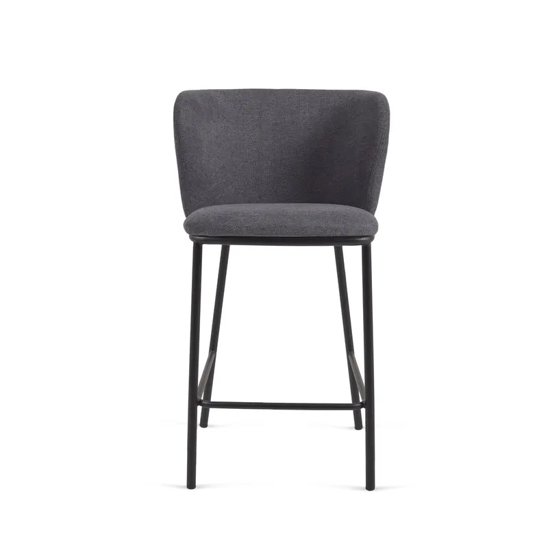 Ciselia stool in dark grey chenille with black legs 65 cm