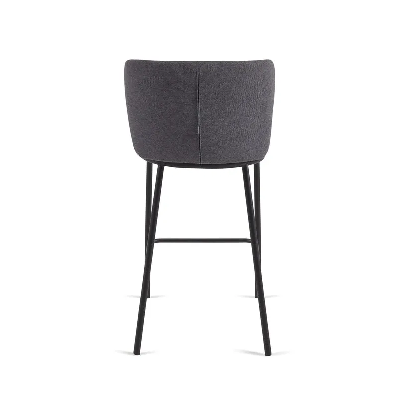 Ciselia stool in dark grey chenille with black legs 65 cm