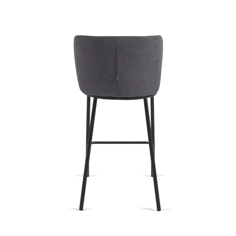 Ciselia stool in dark grey chenille with black legs 65 cm