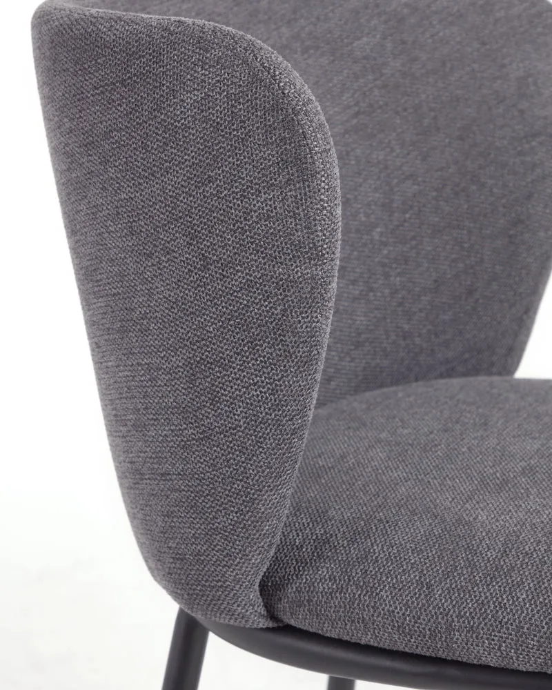 Ciselia stool in dark grey chenille with black legs 65 cm