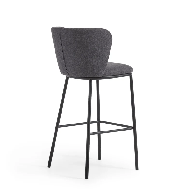 Ciselia stool in dark grey chenille and black legs 75 cm