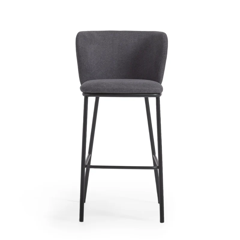 Ciselia stool in dark grey chenille and black legs 75 cm