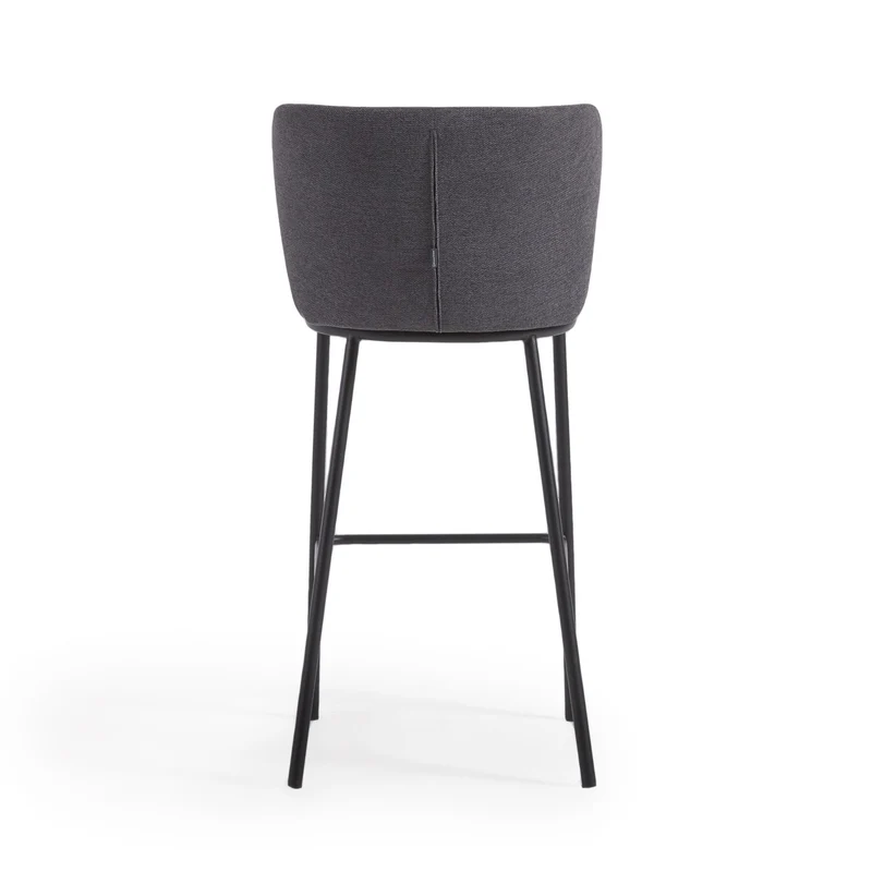 Ciselia stool in dark grey chenille and black legs 75 cm